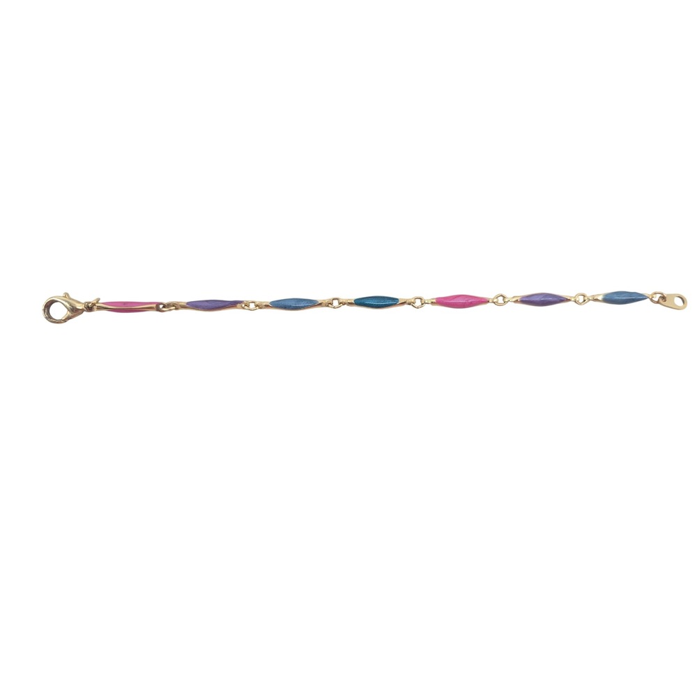 Unbranded Bracelet Womens 6.5 Enamel Marquise Link Gold Pink Purple Blue EUC